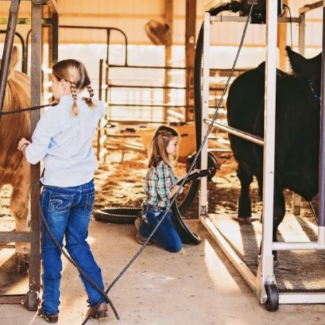  Jacob Gilmore, a farm credit board member describes his weekends on the family farm. His family member is tending to their cows. 